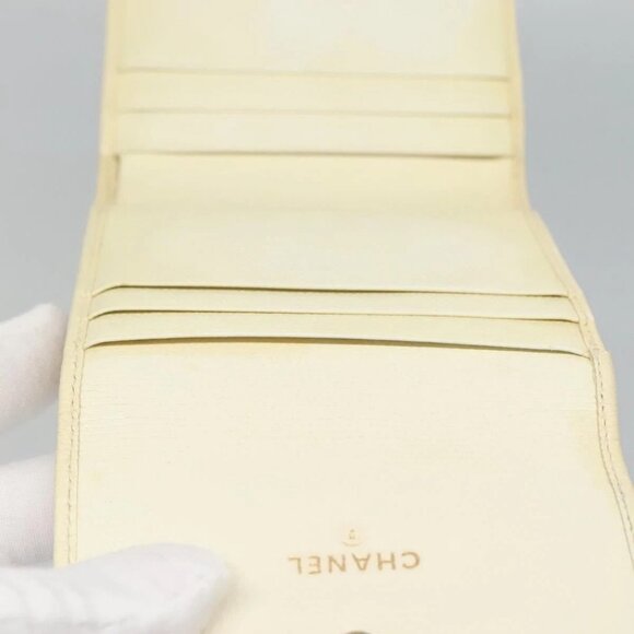 CHANEL Bifold Wallet Leather White Gold CC Auth - Picture 8 of 16